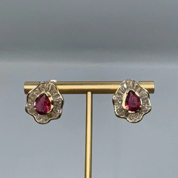 14k Pear Cut Ruby Earrings - Picture 9 of 16